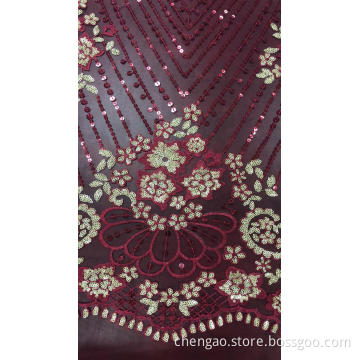 Golden Petals Sequin Mesh Embroider Fabric